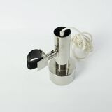 Nickel-plated chrome clip-on spot lamps for string shelf, headboard.