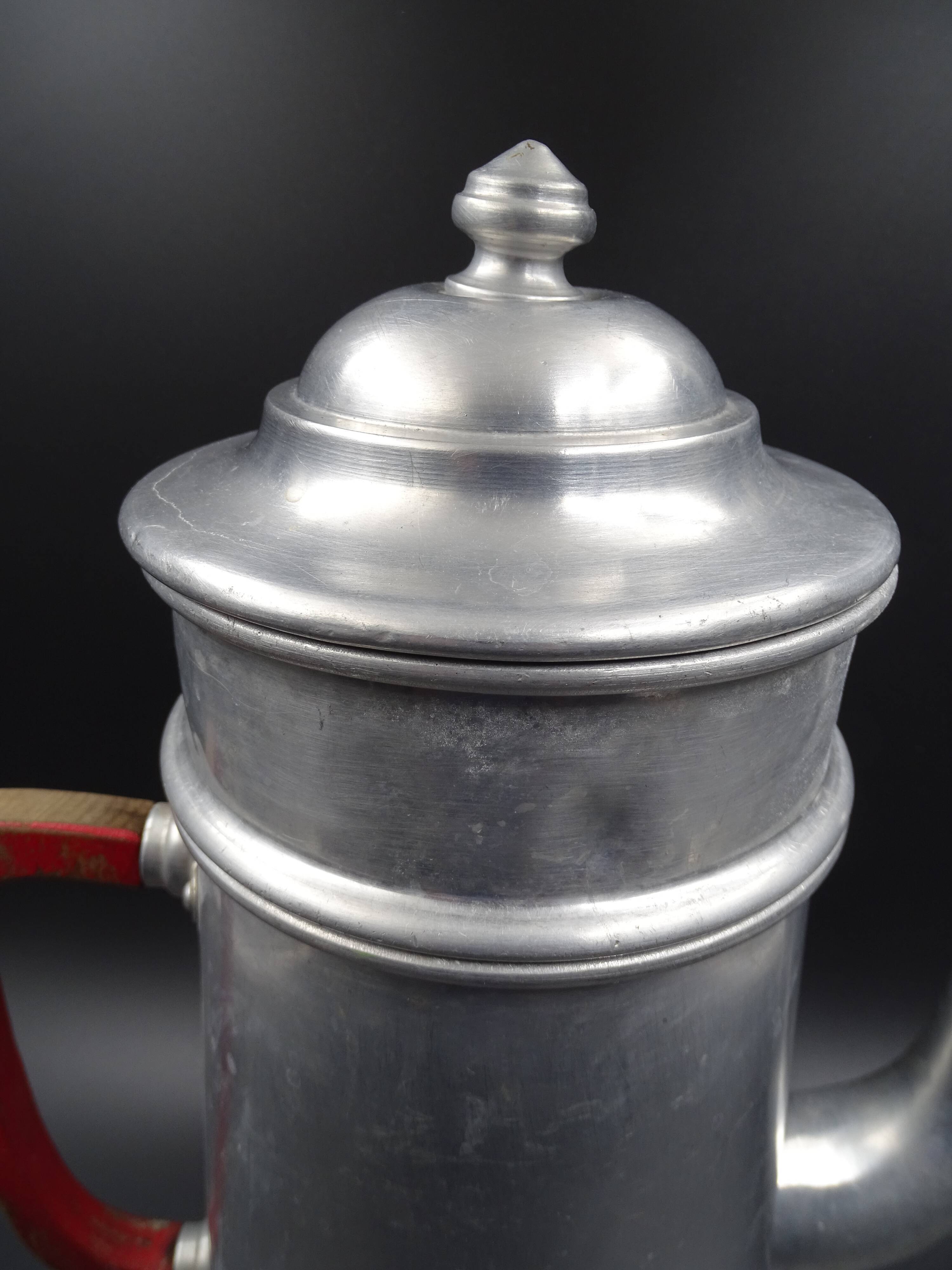 Old aluminum coffee maker -red cove - around 1930