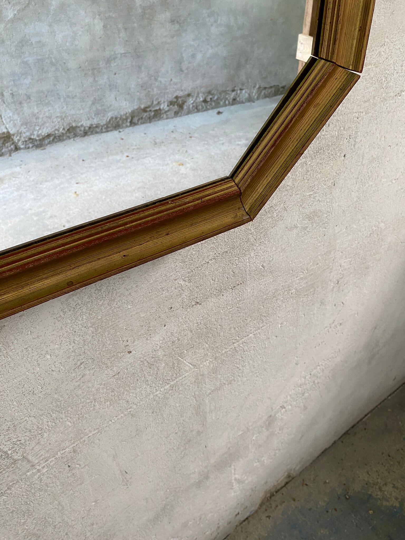 Octagonal Wall Mirror with Vintage Molded Gilded Wood Frame