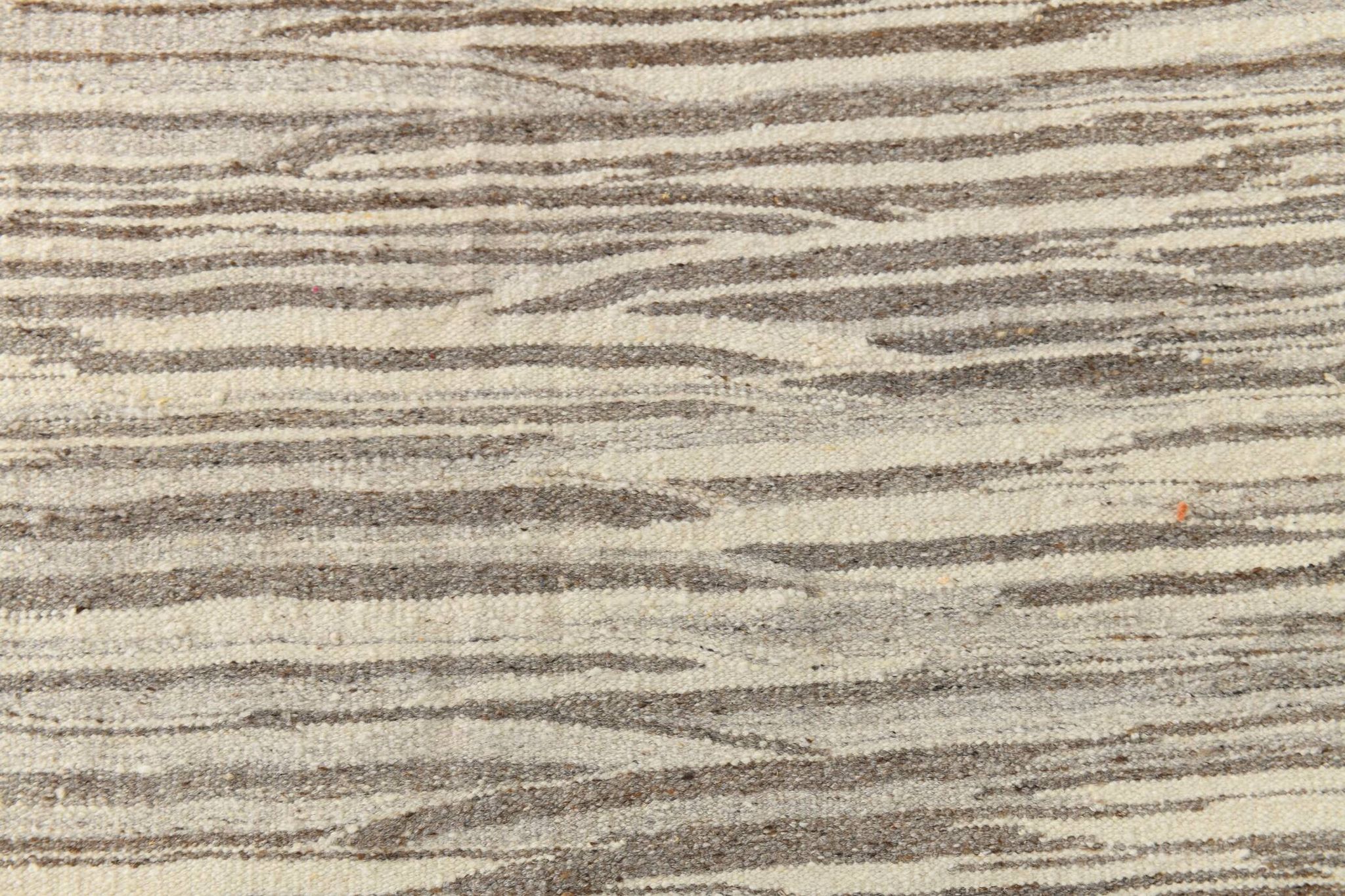 8x10 Striped Pattern Brown & Beige Vintage Kilim Rug, 232x291Cm