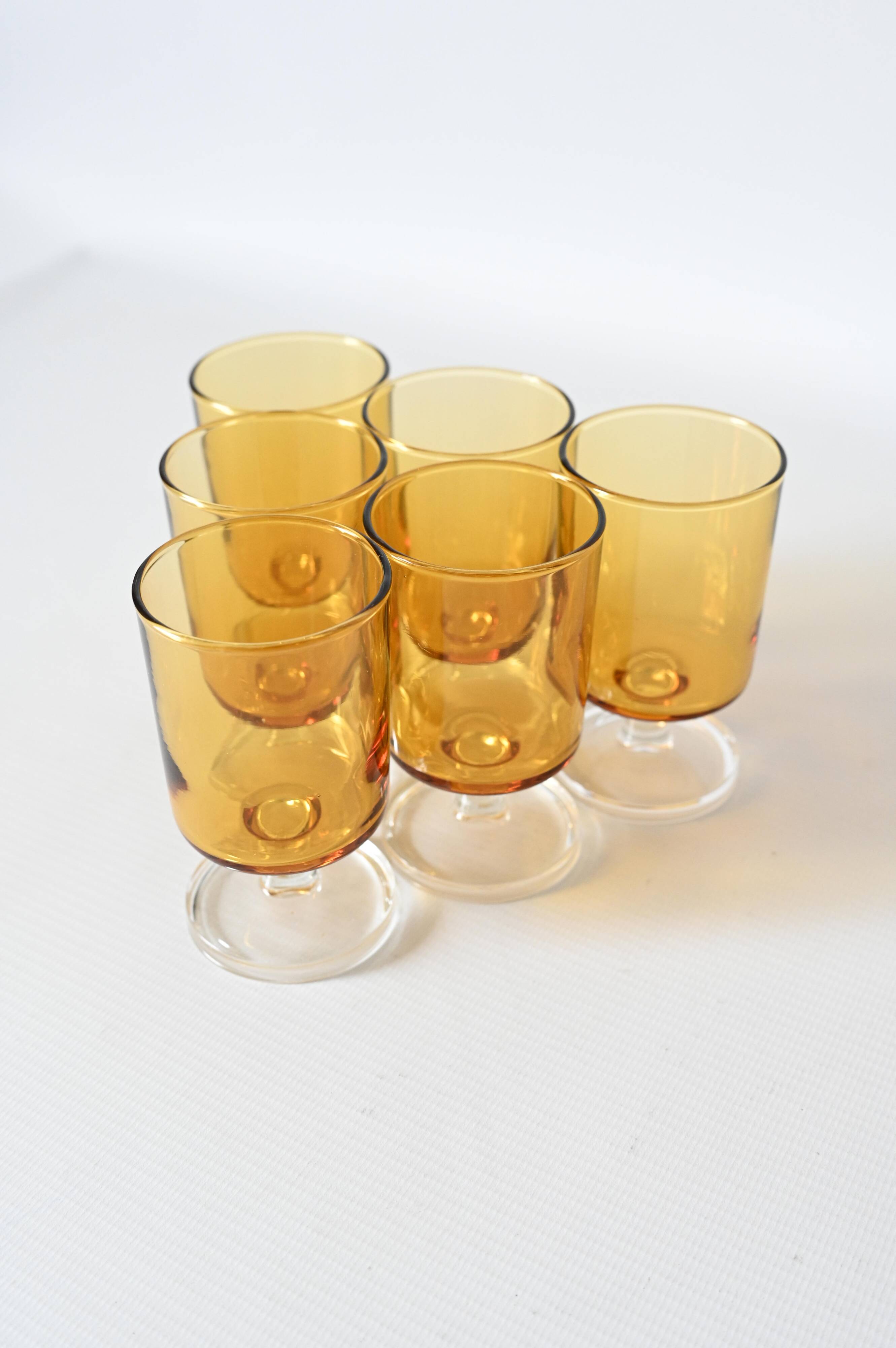6 Cristal d'Arques Luminarc Sweden amber glasses