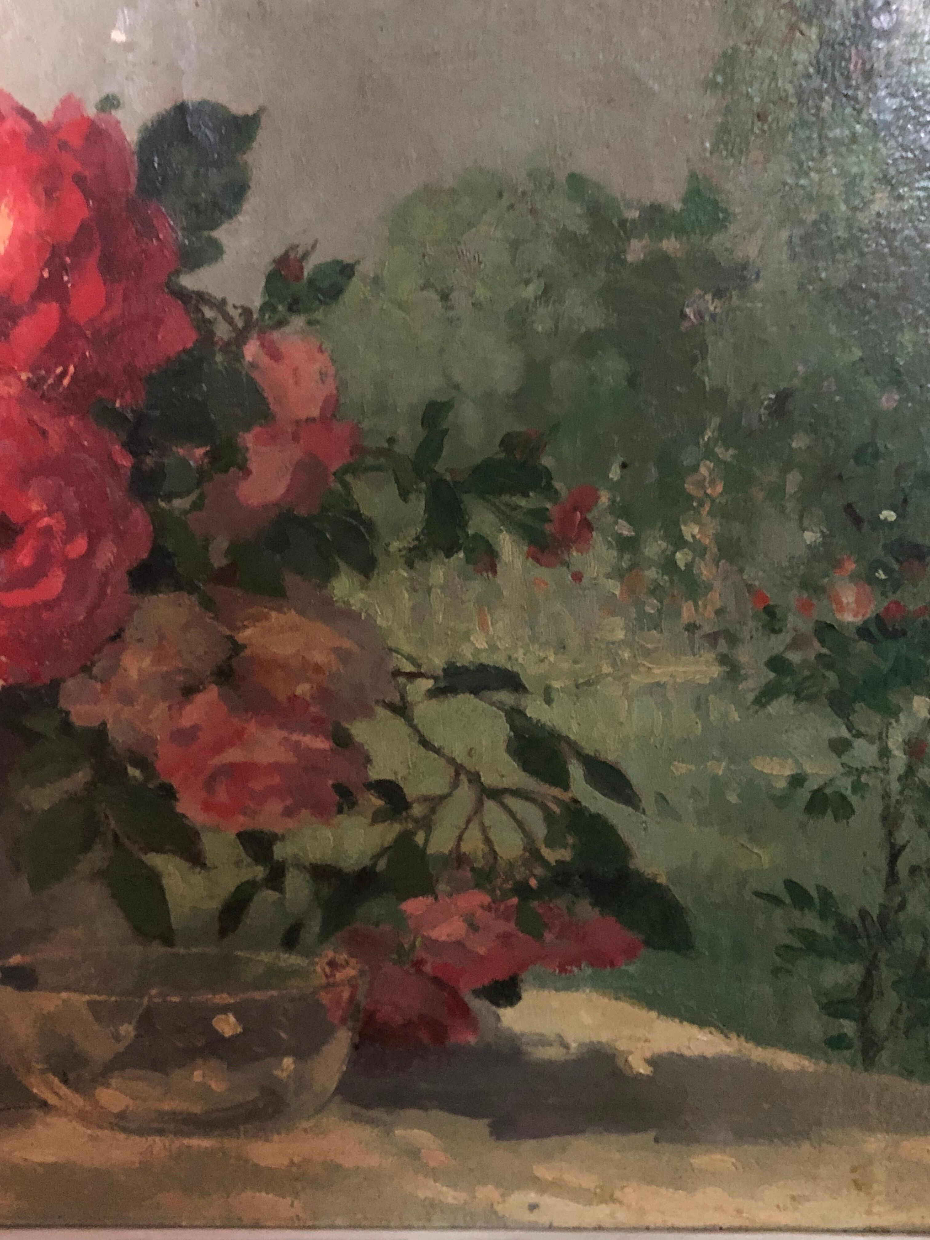 Huile sur toile "Bouquet de roses" signée Maurice Décamps