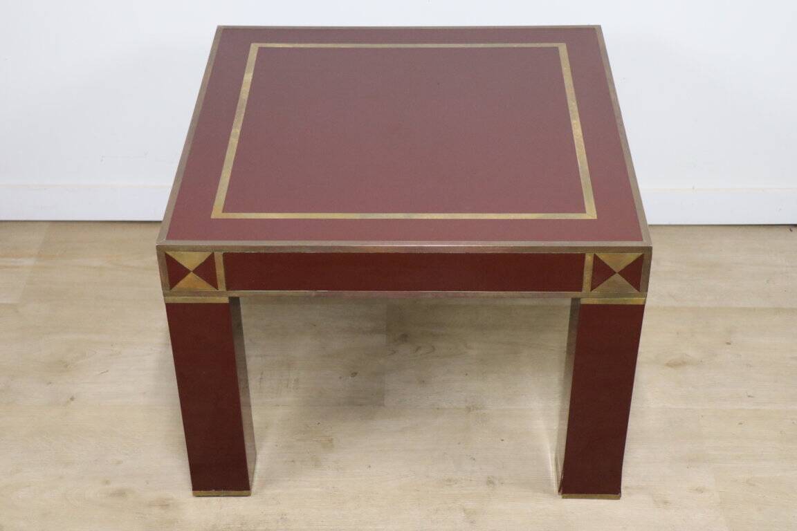 Vintage Jean-Claude Mahey coffee table in lacquered wood and brass, 1970