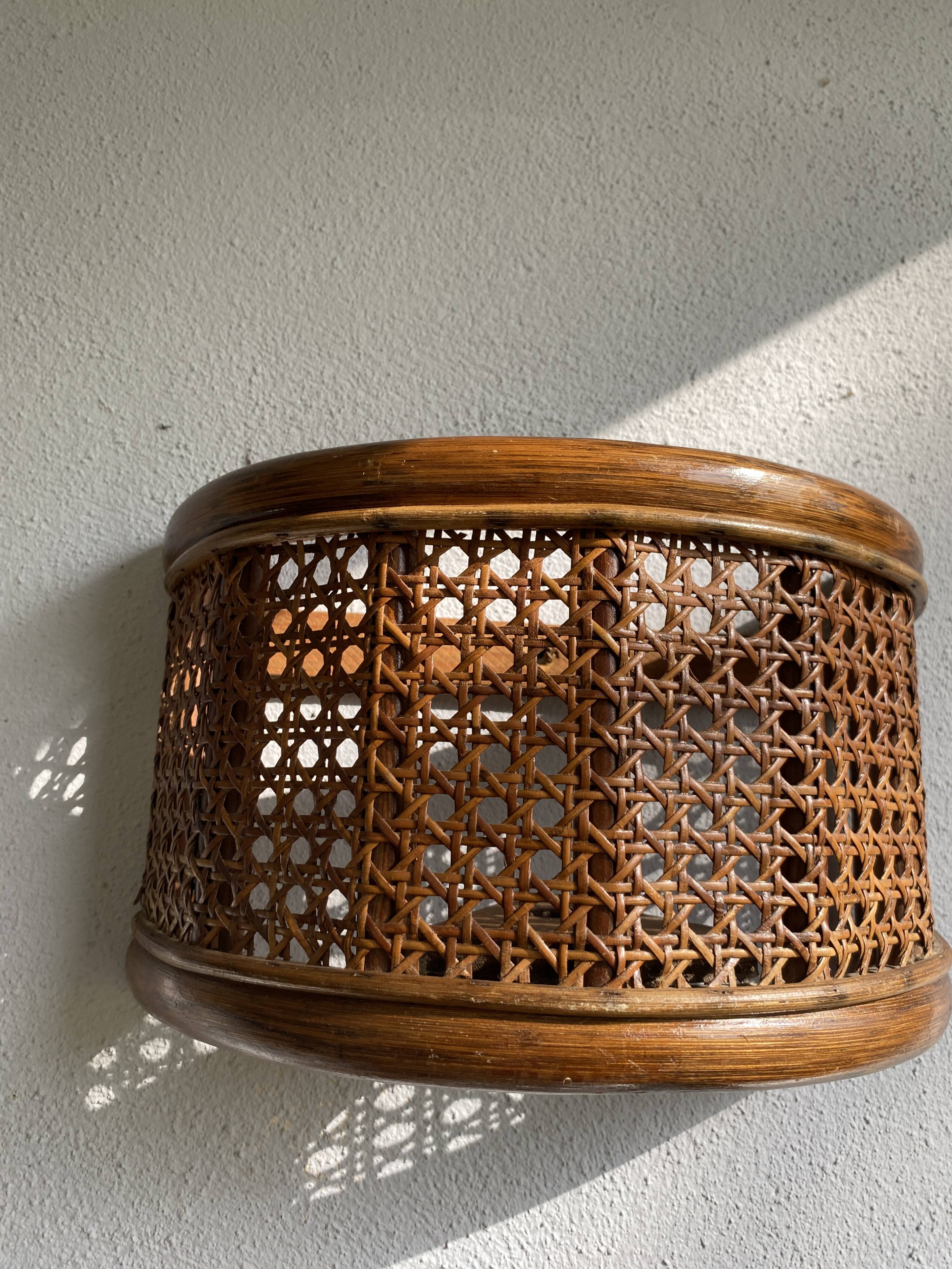 Duo wall lights, 3 M fabric cable, rattan and cane, 70s