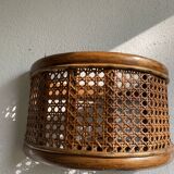 Duo wall lights, 3 M fabric cable, rattan and cane, 70s