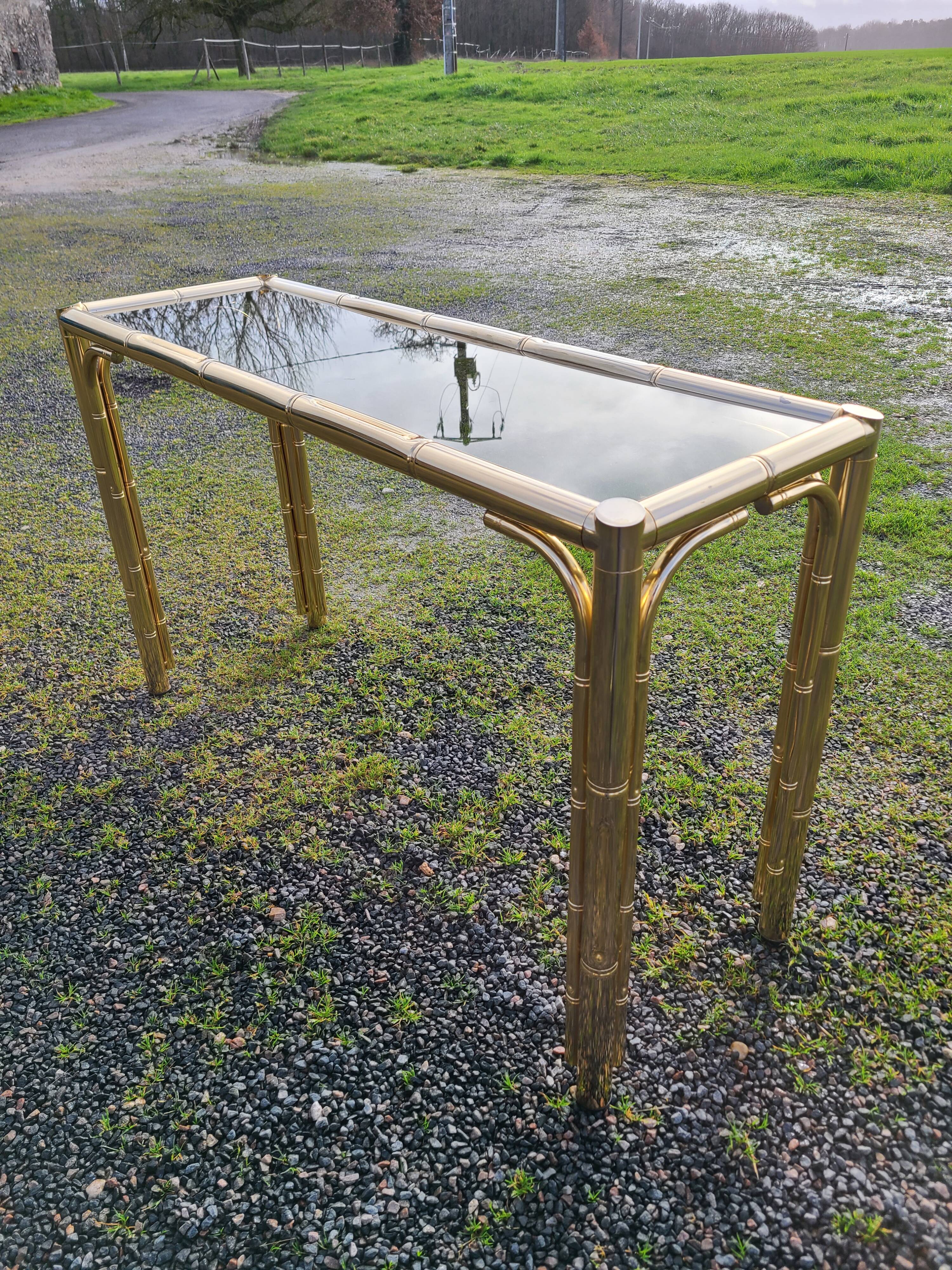 Gold console and vintage smoked glass, imitation bamboo 1970