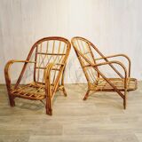Pair of rattan chairs Audoux & Minnet 1960
