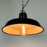 Lampe d’usine industrielle française en émail vert foncé, années 1960