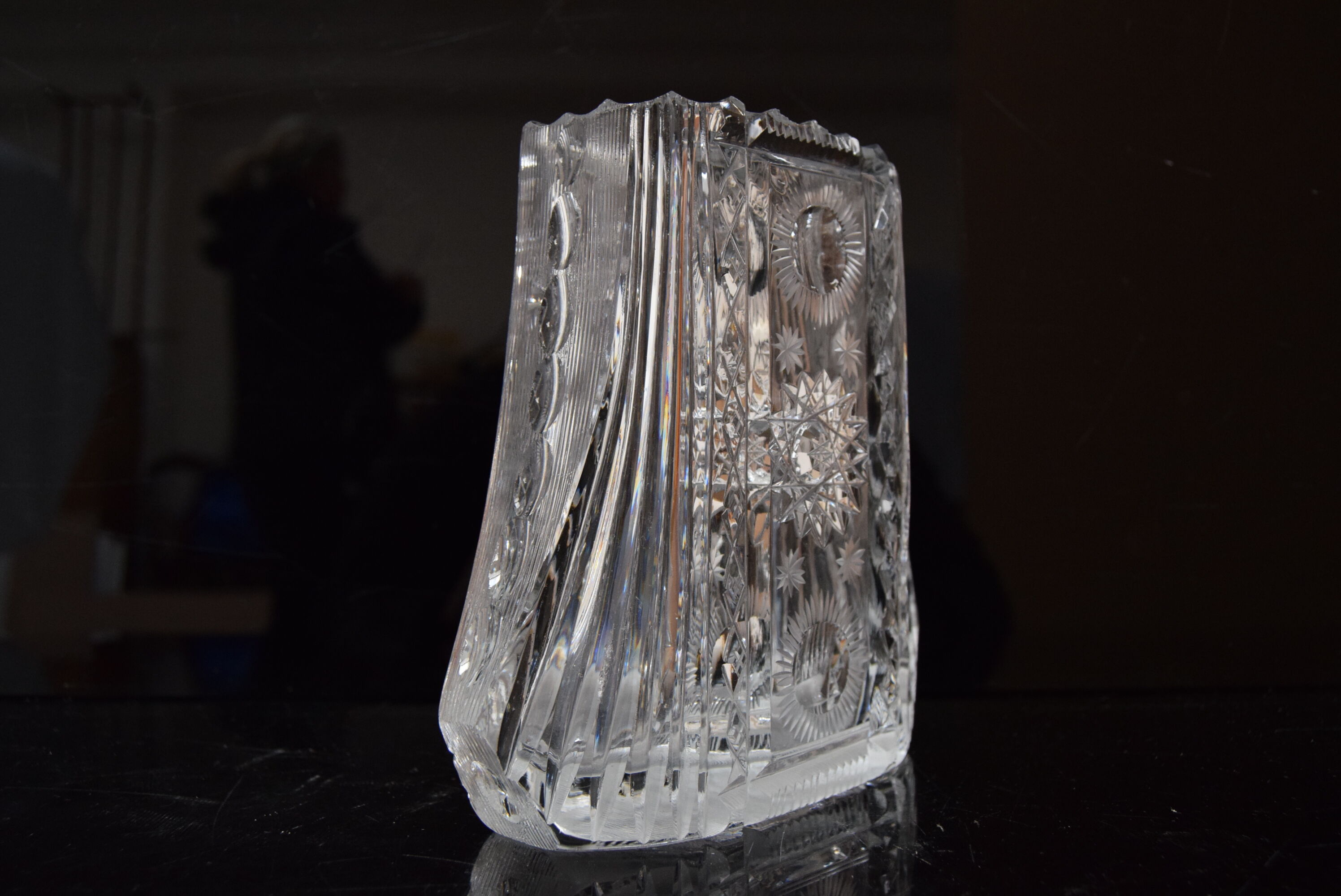 Vase,cut crystal glass,bohemia in the 1960's.