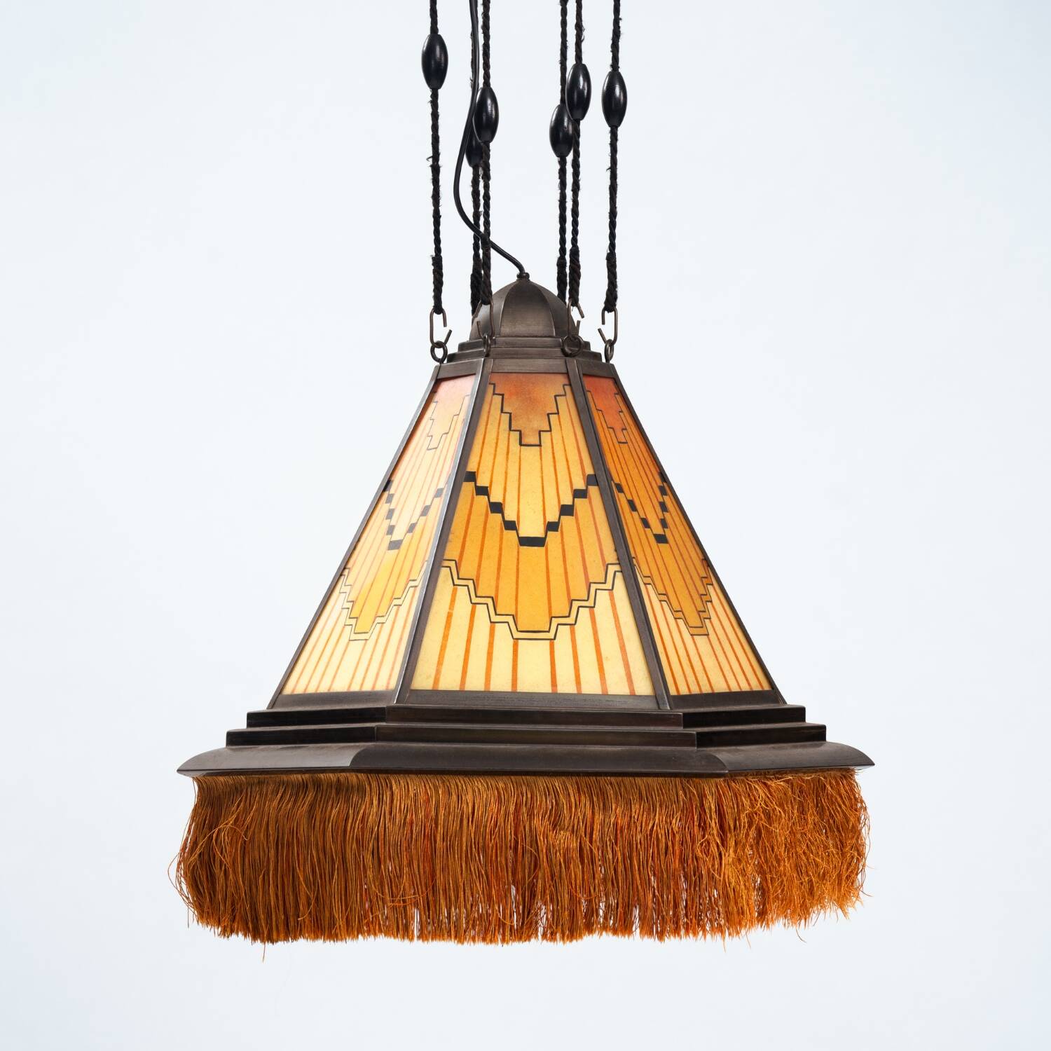 Art Deco Amsterdam school painted glass chandelier, the netherlands, 1930s