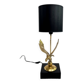 Lampe en laiton sur socle en bois laqué noir