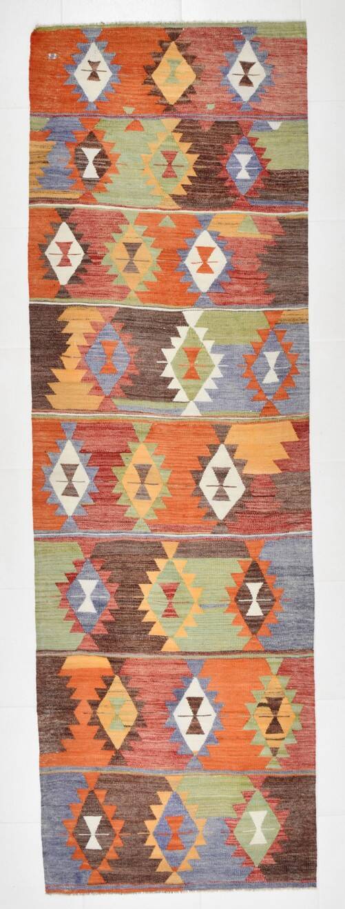 3x10 Wool Runner Rug, 95x295Cm Turkish Kilim Runner Rug, Stair Rug