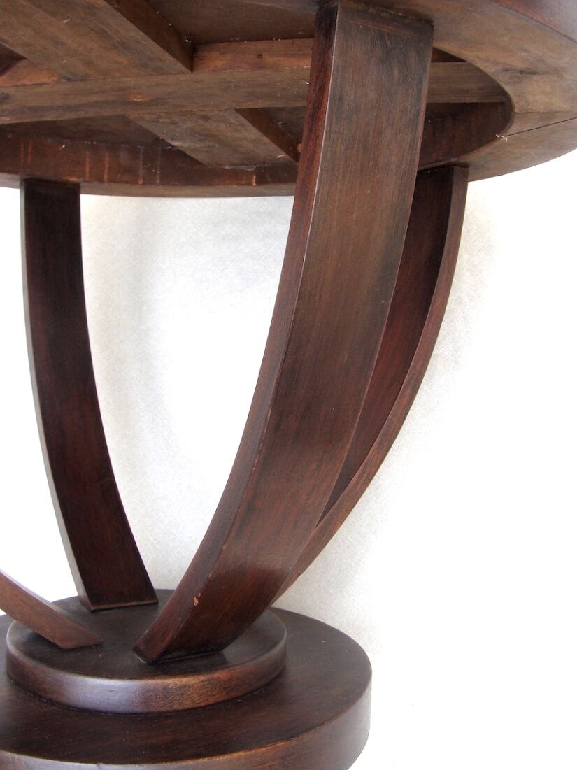 1930 wooden coffee table, double lyre foot