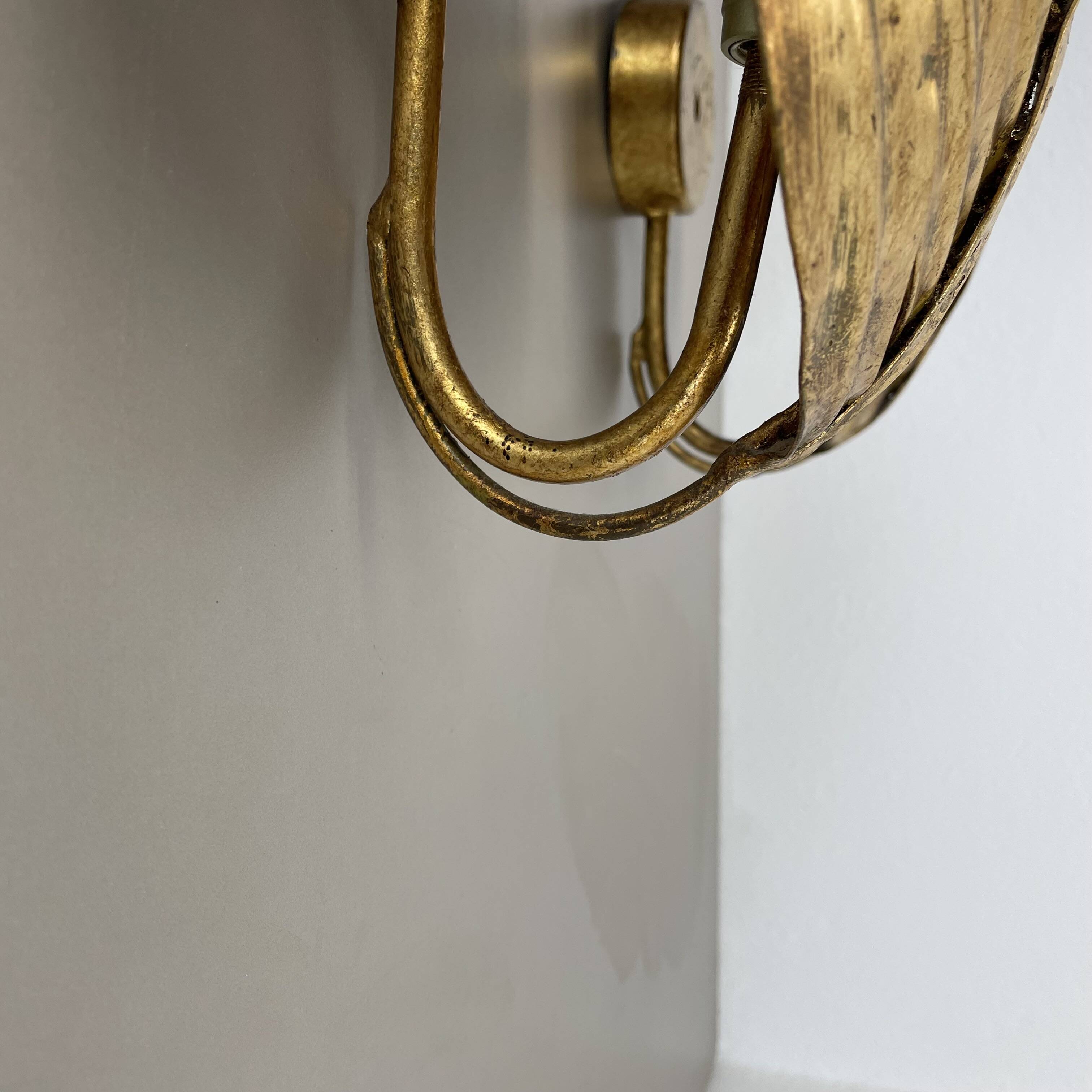 Set of 2 hans kögl style golden florentiner leaf wall light sconces, italy, 1980