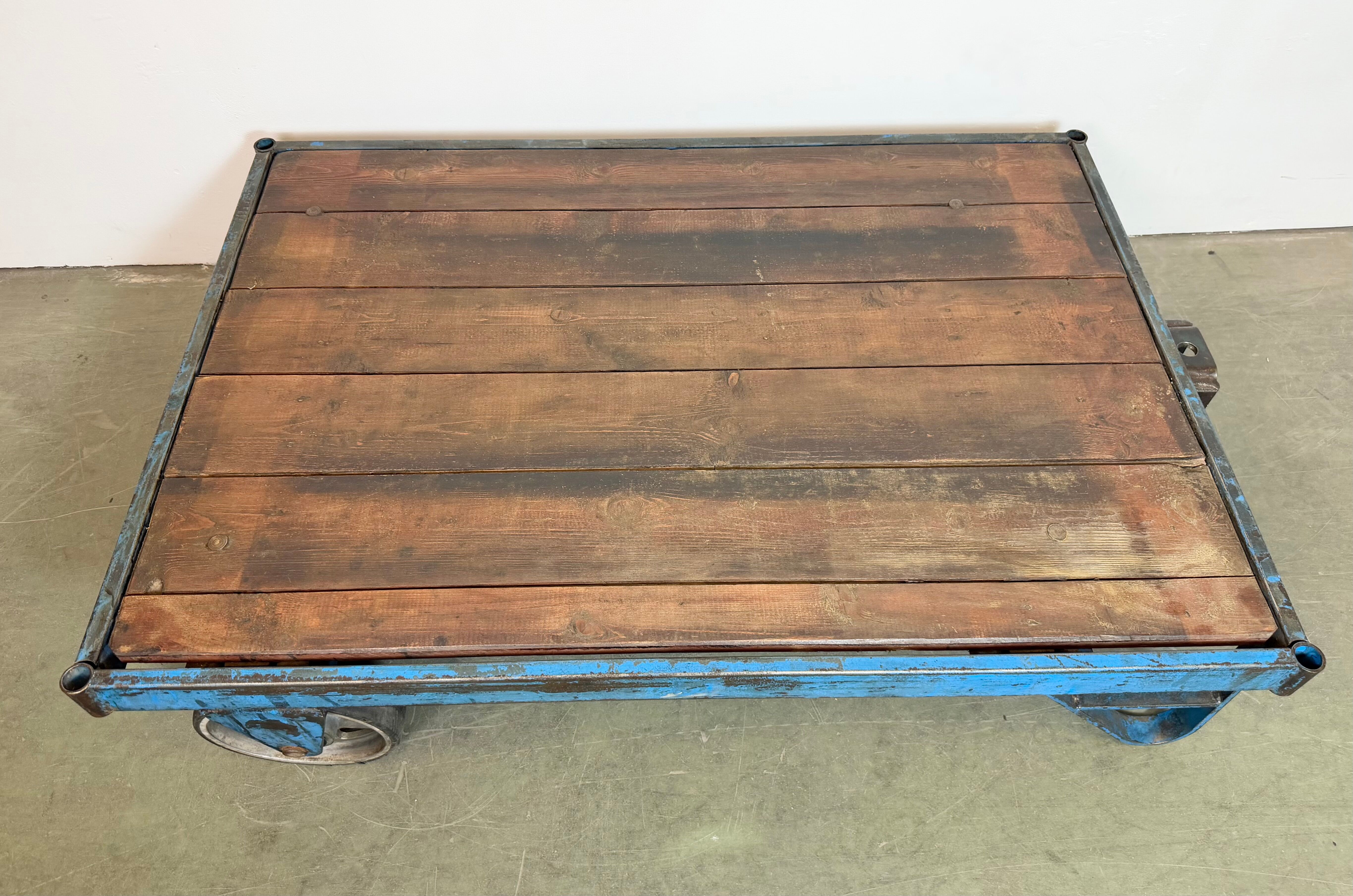 Large Blue Industrial Coffee Table Cart, 1960s