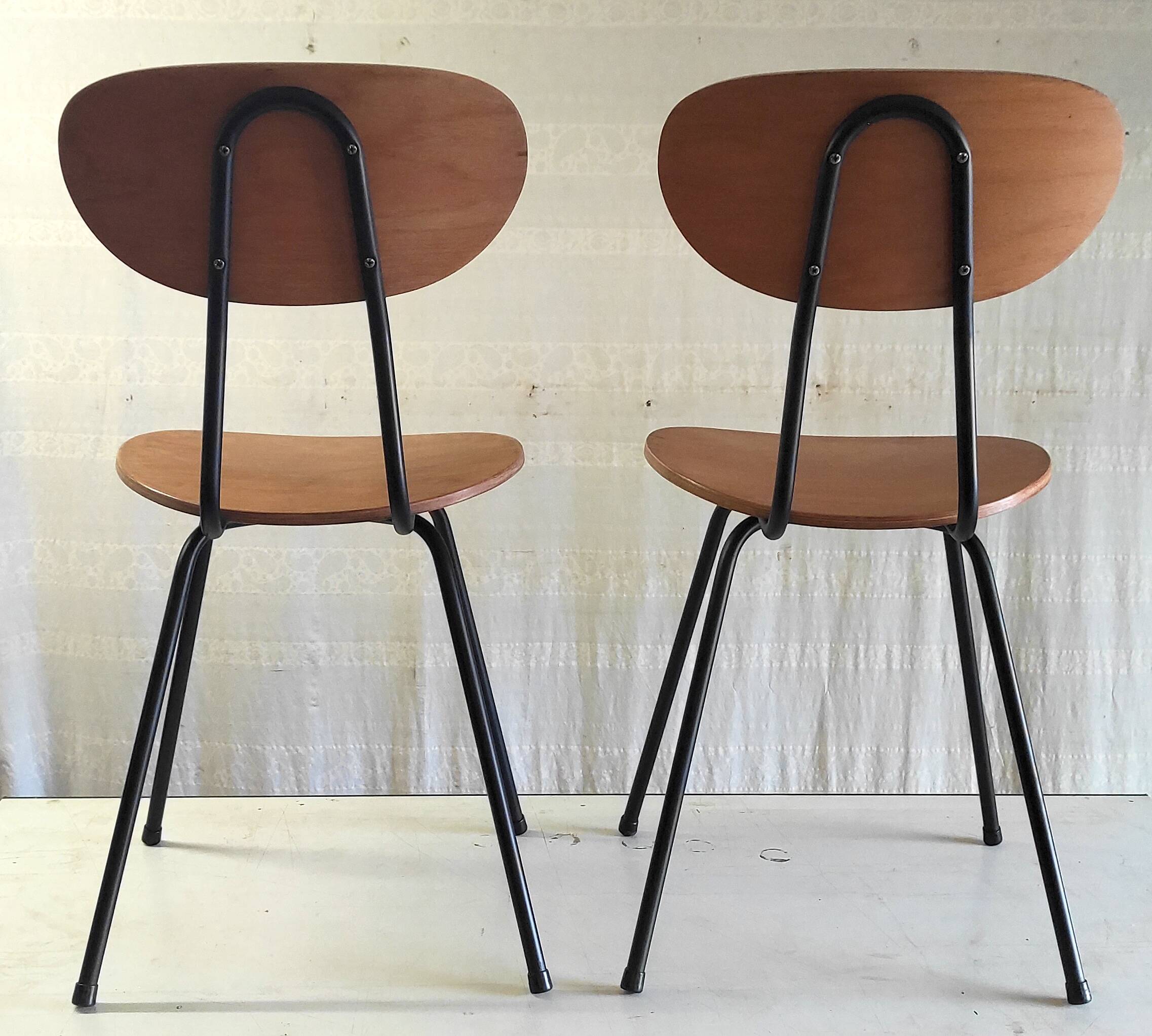 Pair of designer metal and wood chairs - 1950s