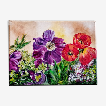 Huile sur toile jardin aux fleurs