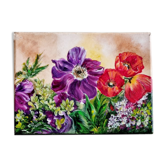 Huile sur toile jardin aux fleurs