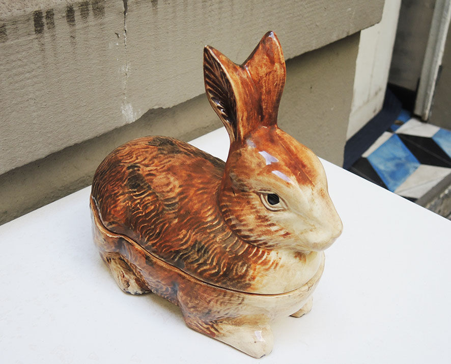 Ancient zoomorphic ceramic terrine rabbit