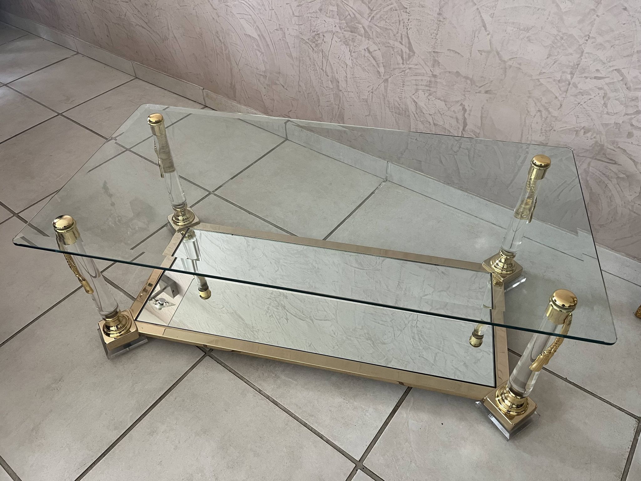 Hollywood Regency Glass Coffee Table
