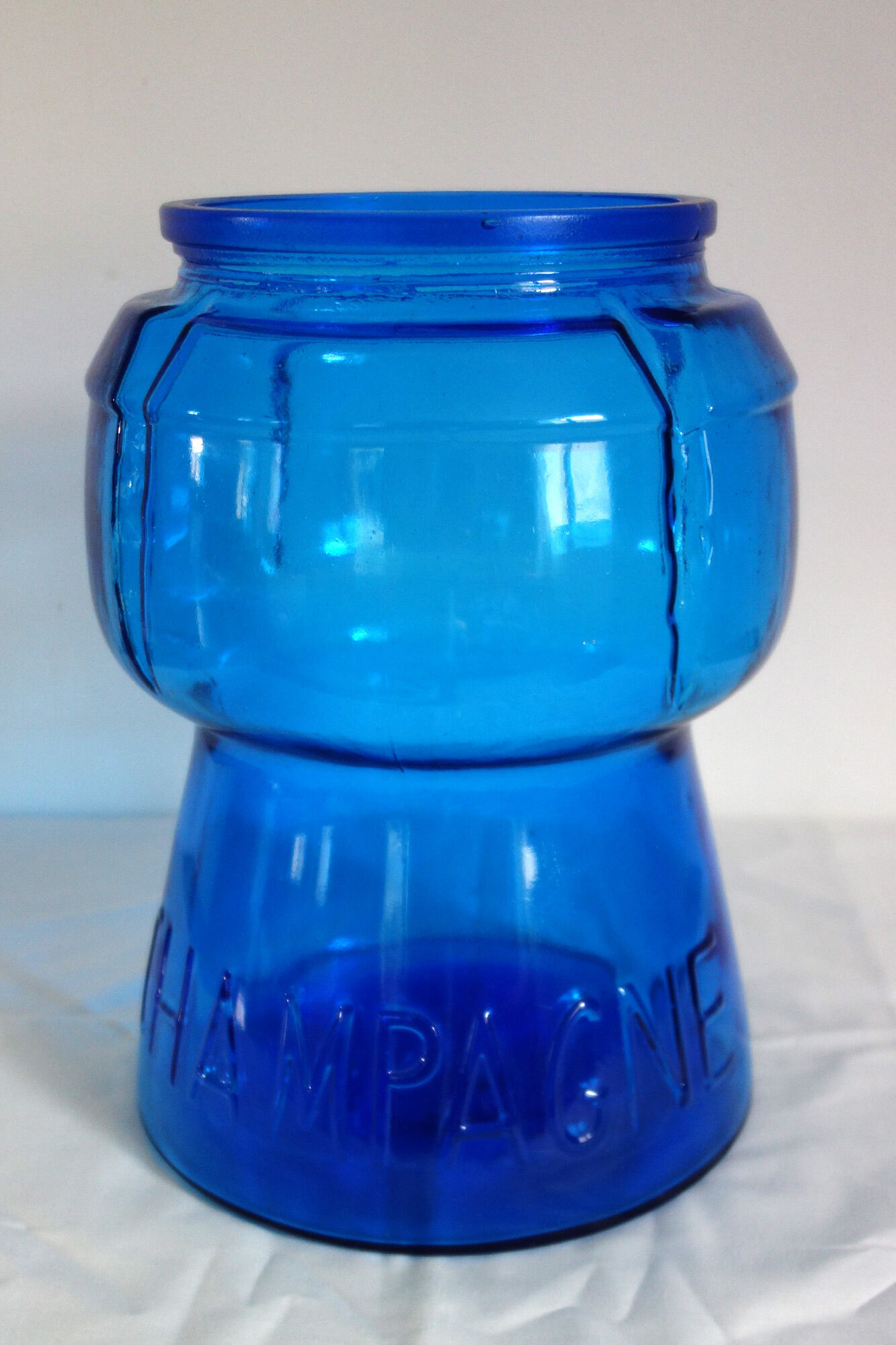 Champagne bucket vintage blue glass cork