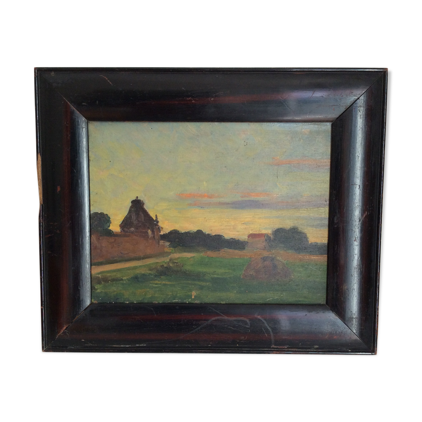 Old painting, countryside landscape