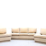 Set of three-seater sofa and velvet armchairs from the 70s