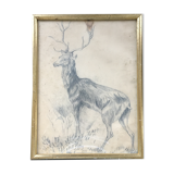 Drawing signed deer in charcoal