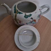 Antique Chinese enameled porcelain teapot with famille rose decoration