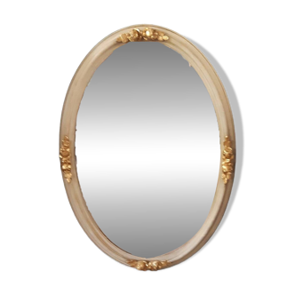 Miroir ovale blanc et doré 101X70
