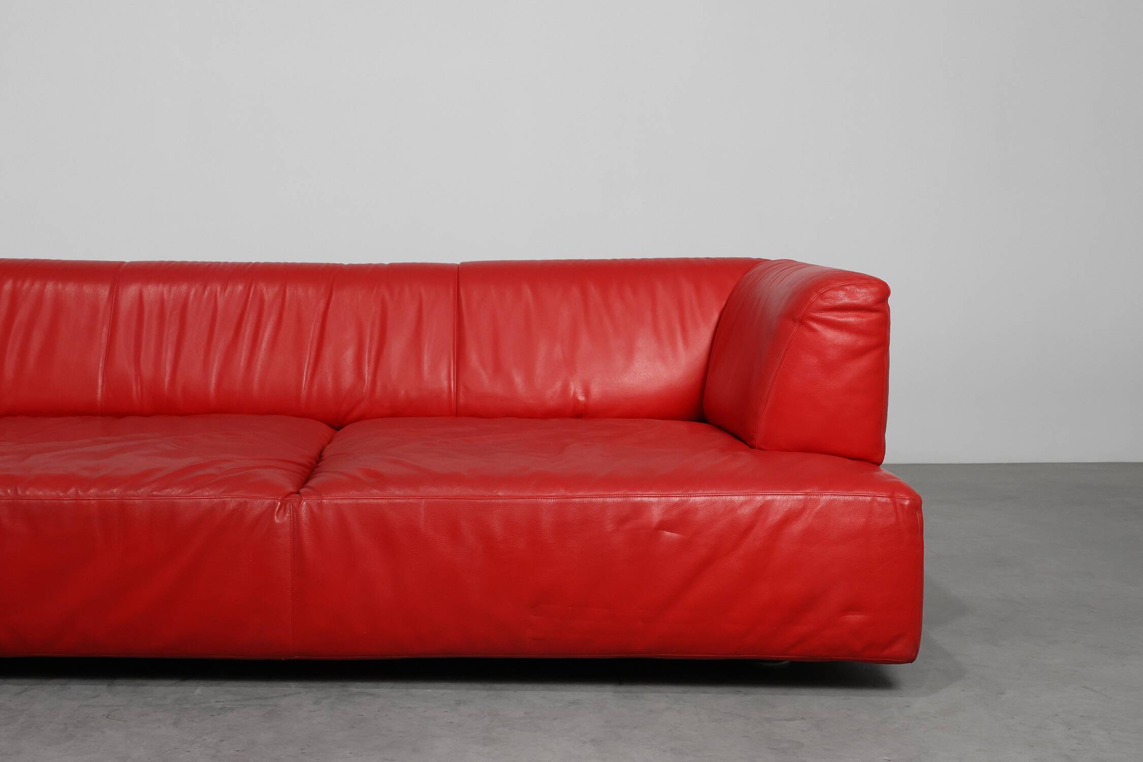 Red Mid-century 3-seater Leather Sofa by Edra, Italy 2000