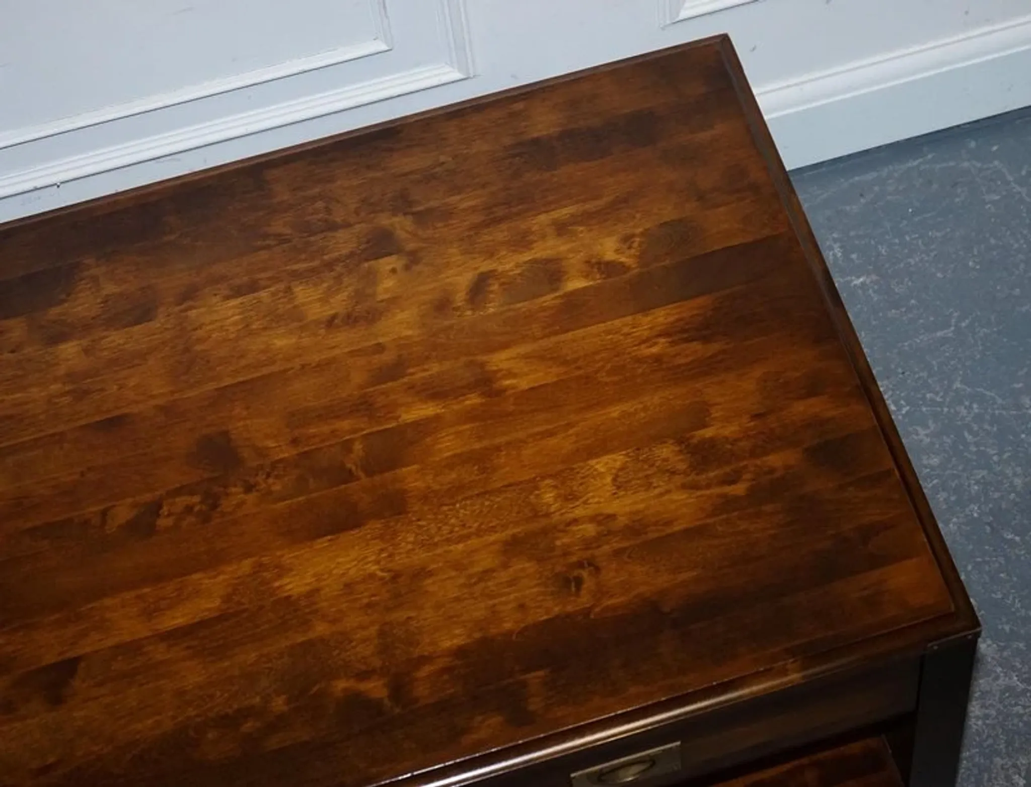 Vintage Military Campaign Coffee Table in Brass and Hardwood with Drawers