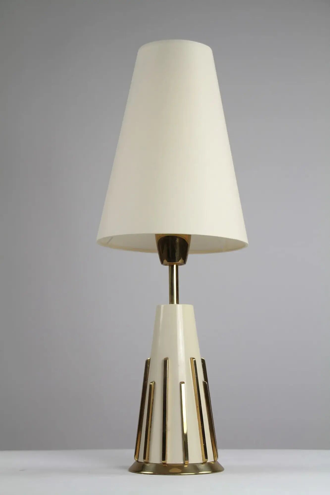 Cream & brass table lamp, Italian modernist, 1950s