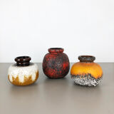 Set of Three Pottery Fat Lava Vases "Multi-Color" by Scheurich, Germany, 1970s