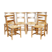 Set of six Dutch oak chairs with woven straw seats, circa 1860.