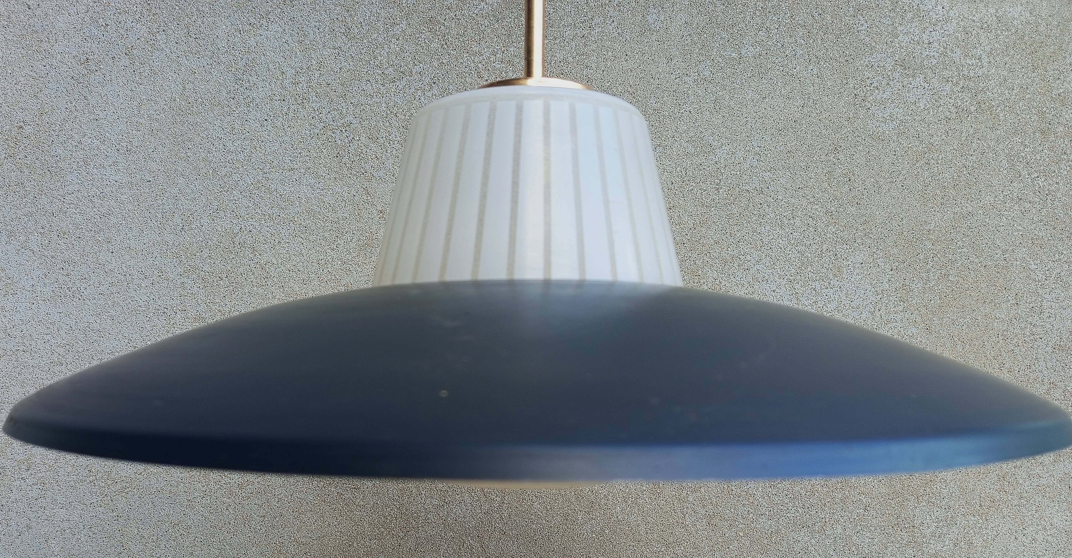 Vintage pendant light in dark gray and opaline metal