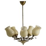 Brass and glass chandelier, Lisa Johansson-Pape for Stockmann, Finland, 1940s.
