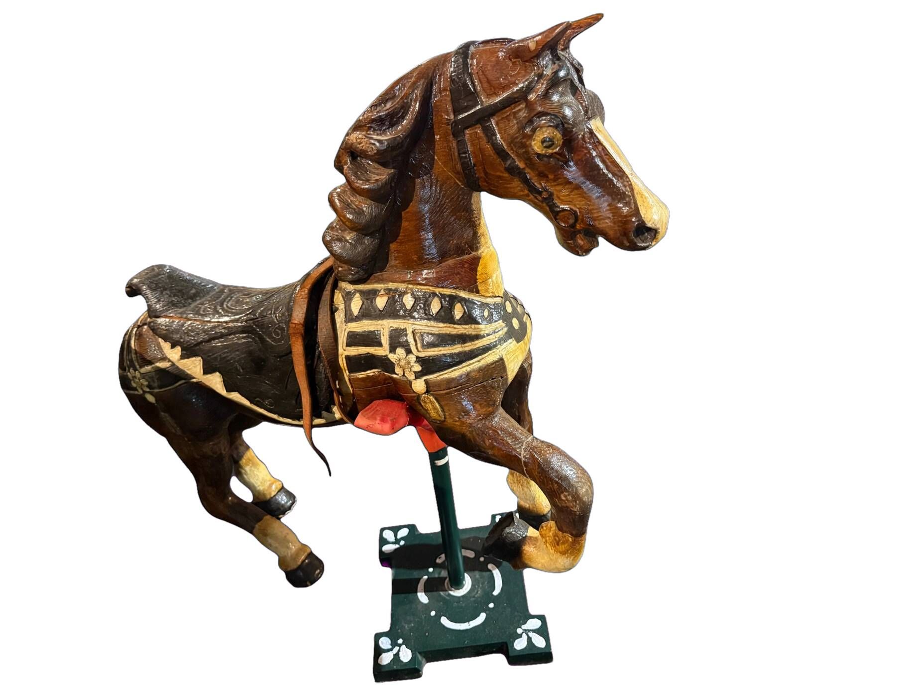 Carousel horse / decorative wooden horse, carved and varnished.