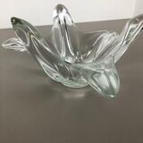 Large French Floral Crystal Glass Shell Bowl by Art Vannes, France, 1970s