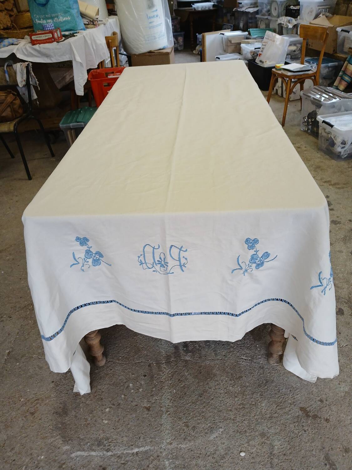 Antique linen/mixed sheet with embroidery