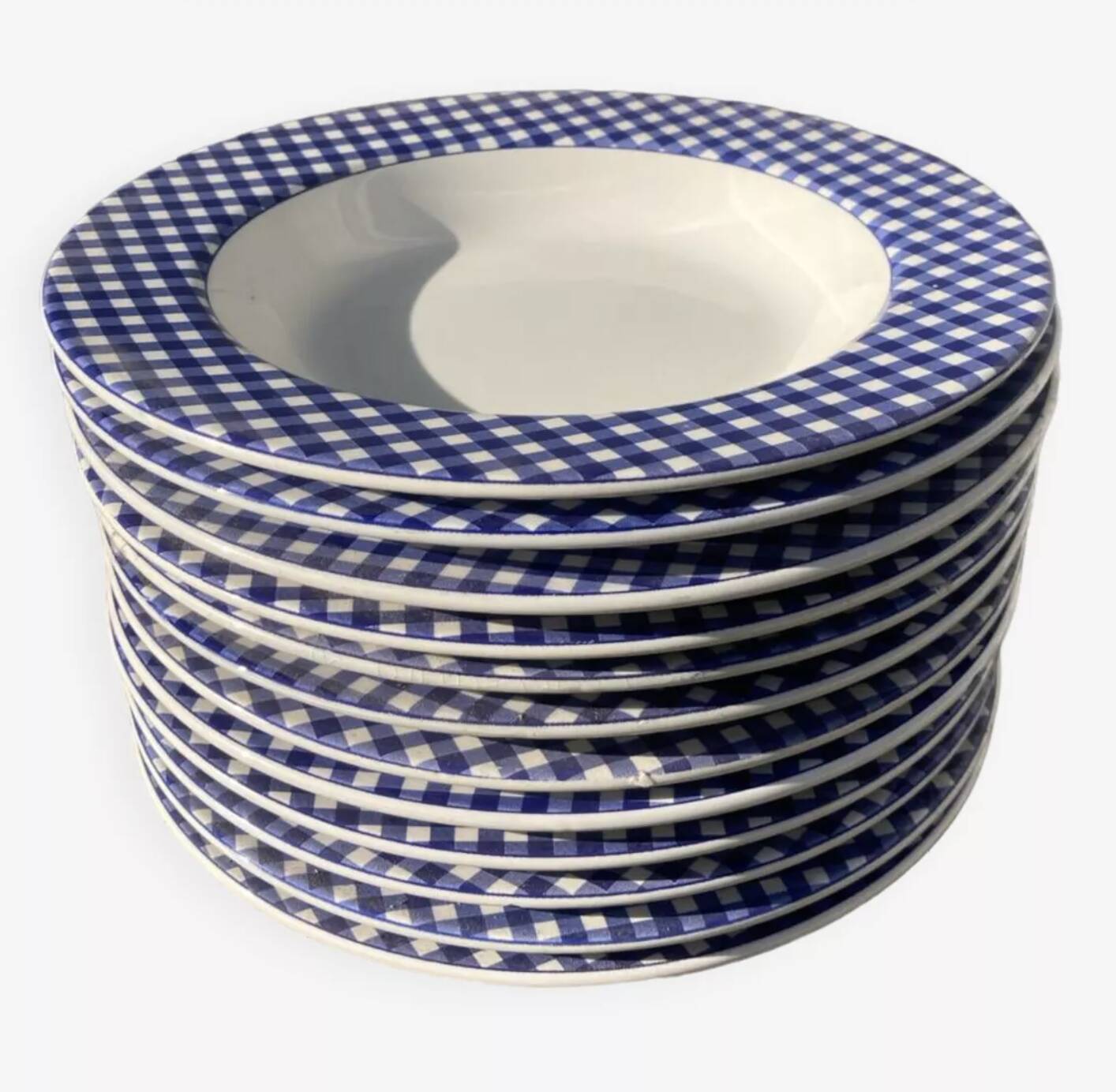12 Quadrifoglio blue checkered soup plates