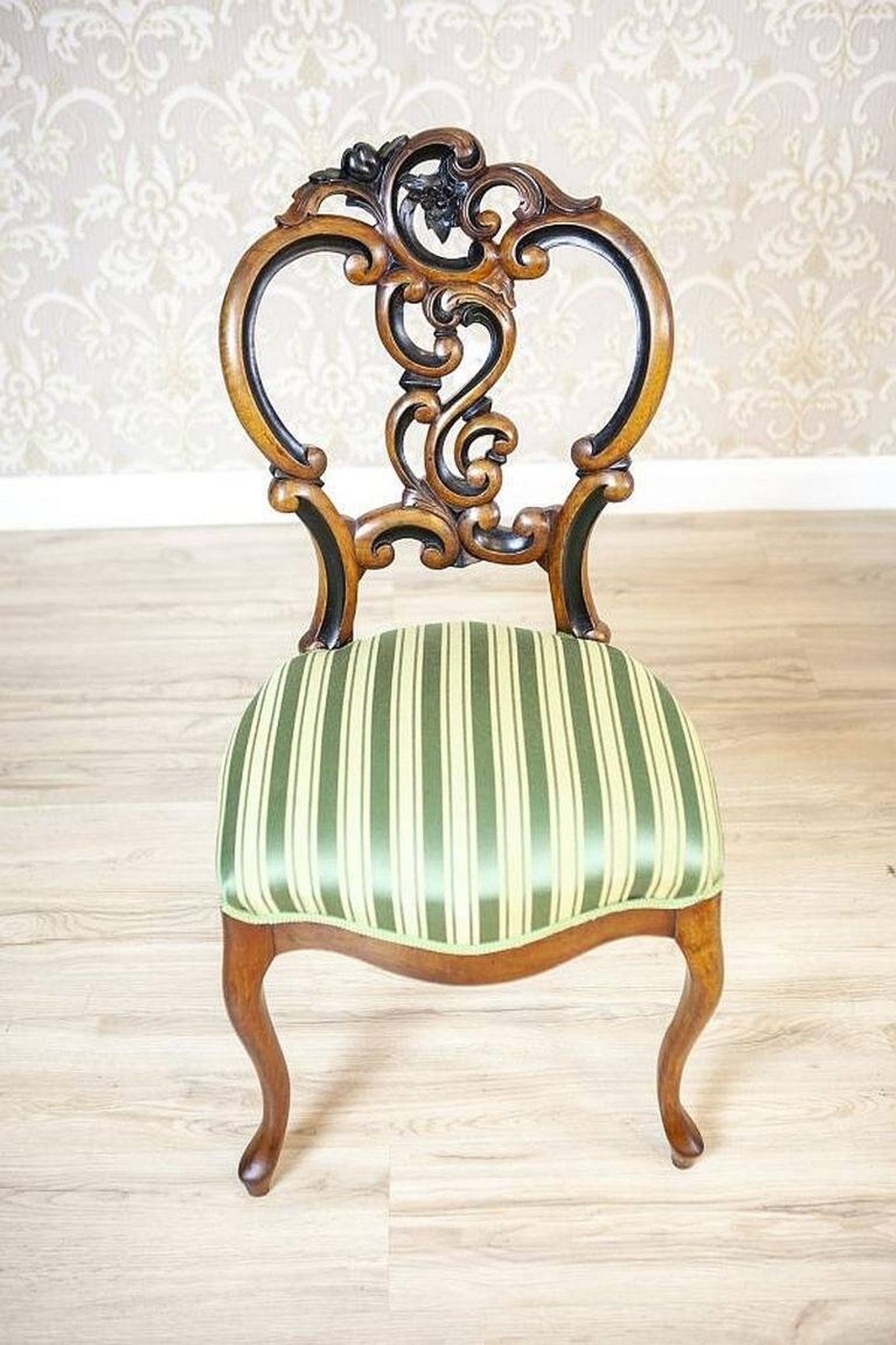 Vintage Walnut Chairs in Light Green, 1890s, Set of 5