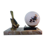 Lampe art déco à poser socle marbre décoration oiseau en laiton, opaline - Années 40