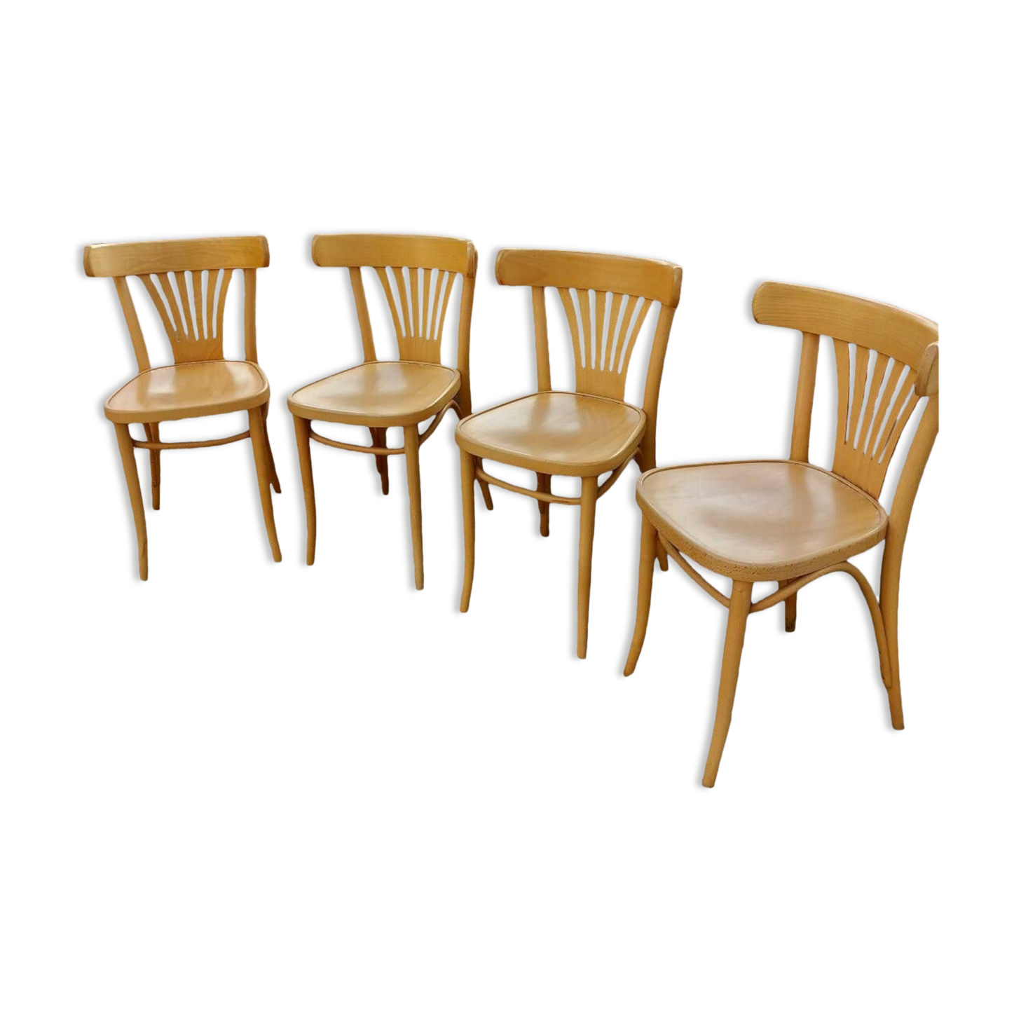 4 bistro chairs in solid blond wood, Fischel style