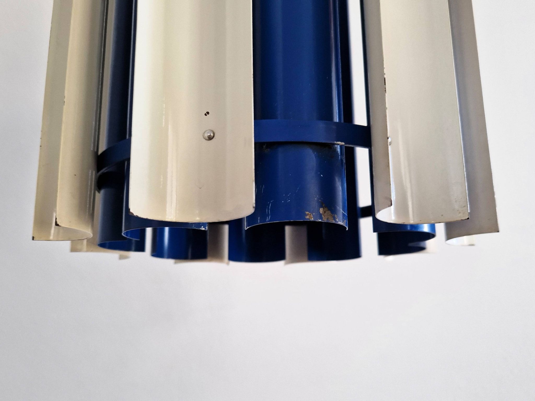 Rare blue and white 'Mexico' pendant lamp by Yki Nummi for Orno, 1960s