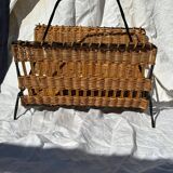 Vintage metal and wicker magazine rack