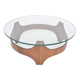 Mid-Century Circular Coffee Table with Wooden Base and Glass Top