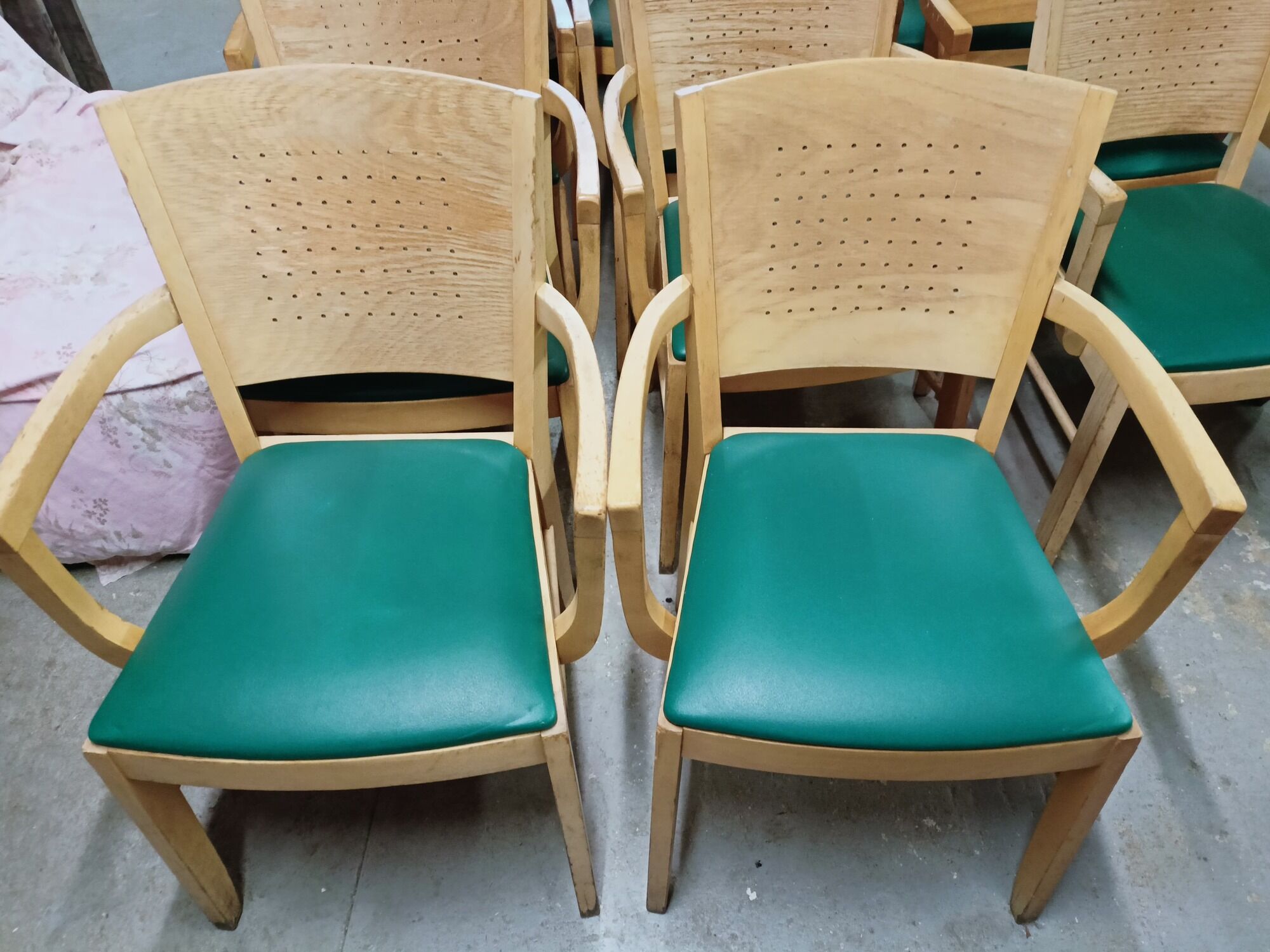Set of 16 vintage Fameg wooden bistro armchairs