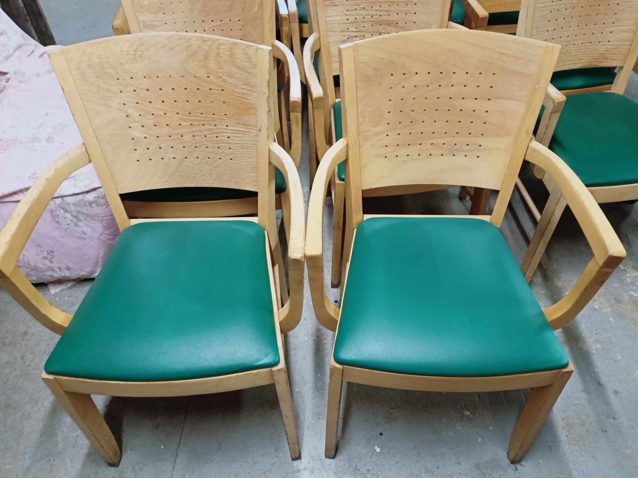 Set of 16 vintage Fameg wooden bistro armchairs