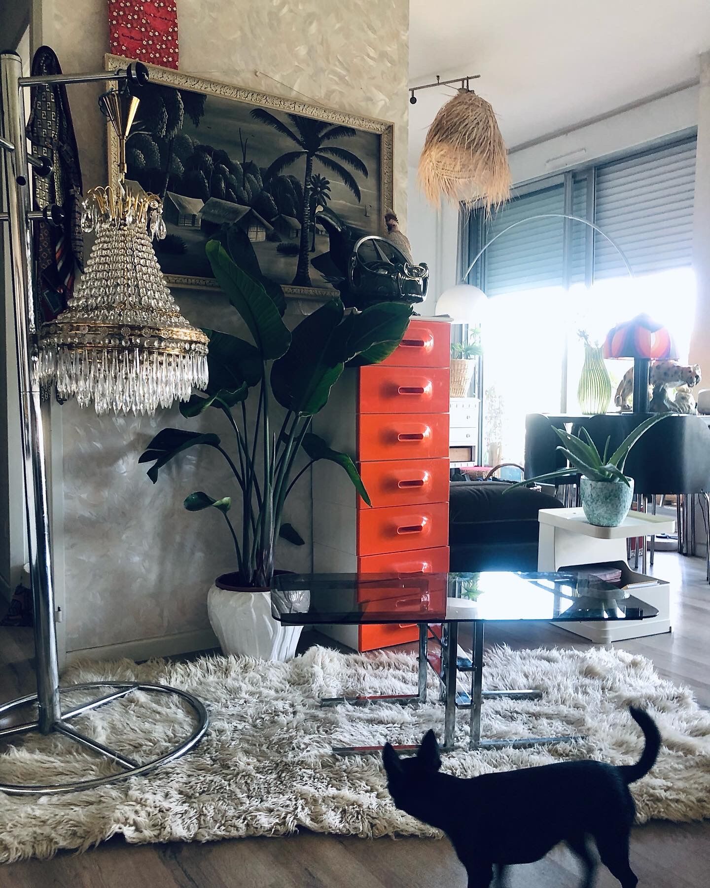 Crystal and brass chandelier